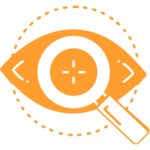 Orange graphic of an eye and a magnifying glass