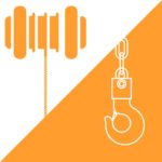 Orange graphic of a winch reel and a hook