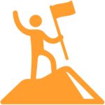 Orange graphic of a person planting a flag on a summit