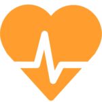 Orange graphic of a heart with heartbeat monitor line through it