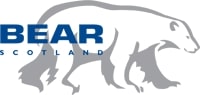 Bear Scotland Logo. A white bear with Bear Scotland written across it